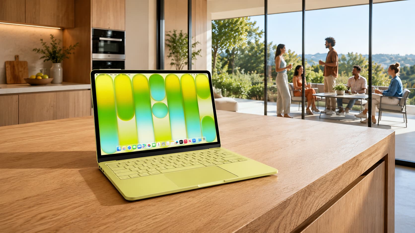 Person smiling at a laptop and display while clickclick completes a desktop task.